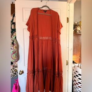 Torrid Terracotta Maxi Cardigan/Coverup with Lace Accents
